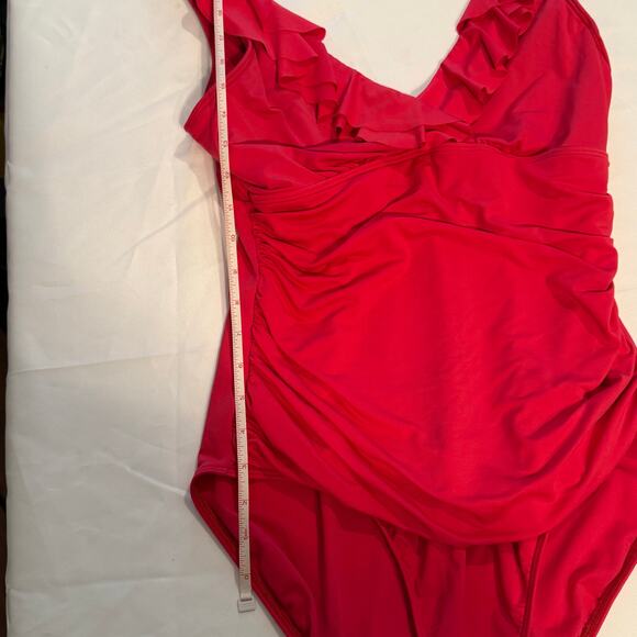 Ralph Lauren One Orange Coral Piece Ruched Ruffled US Size 10 - Picture 2 of 7